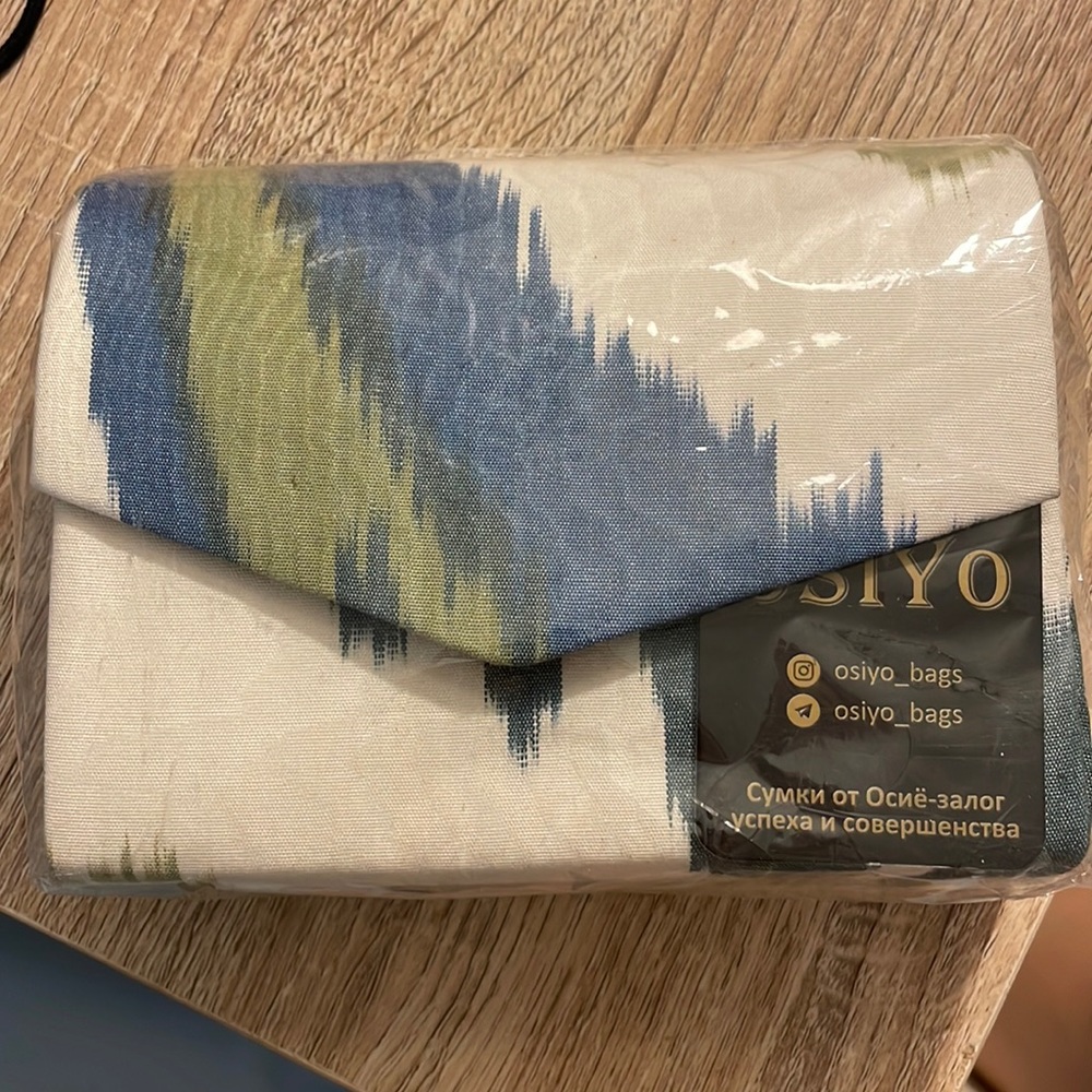 Cute mini clutch with gold strap - blue and green